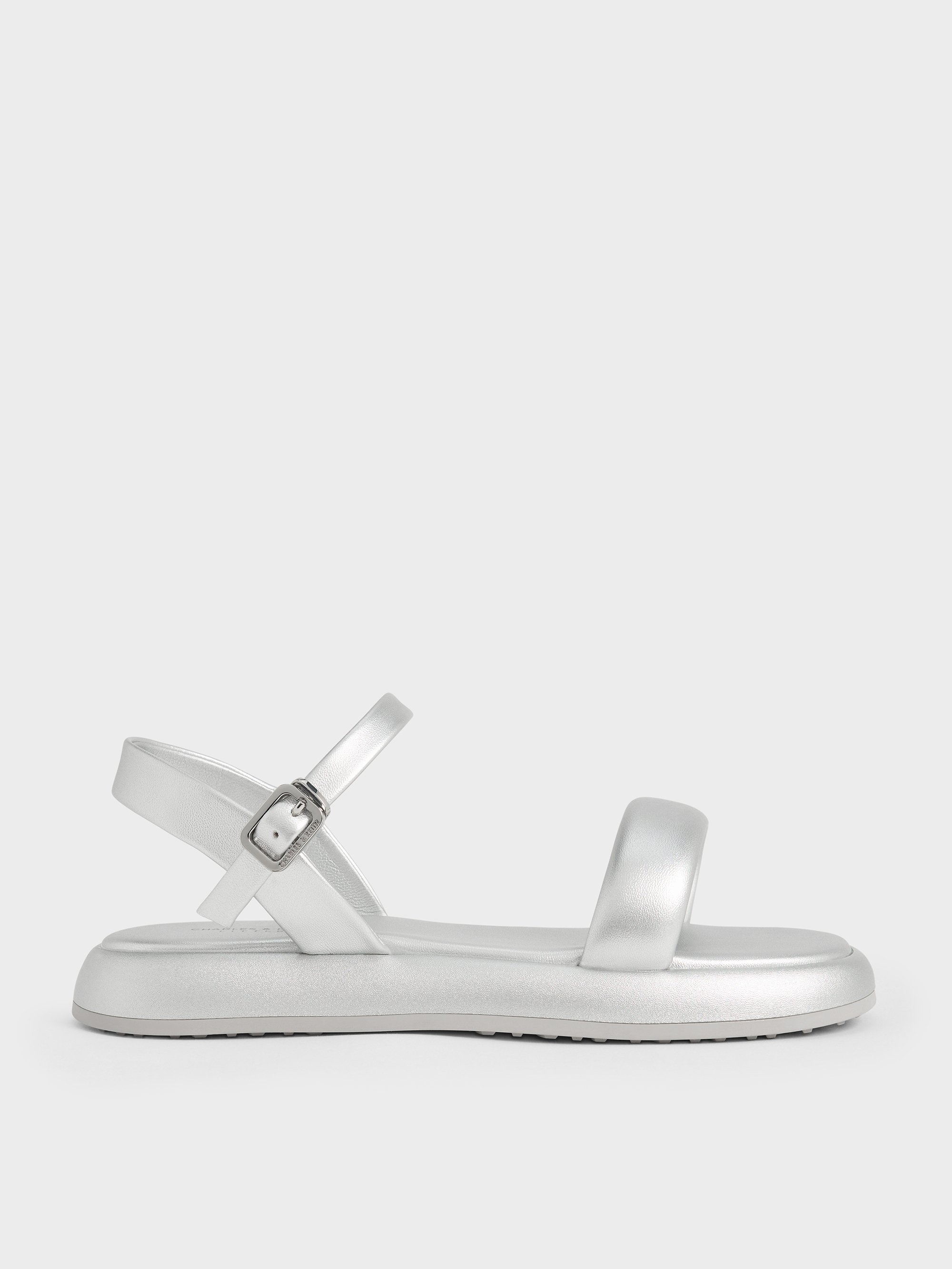 Charles & Keith - Girls' Metallic Puffy Ankle-strap Sandals In Silver