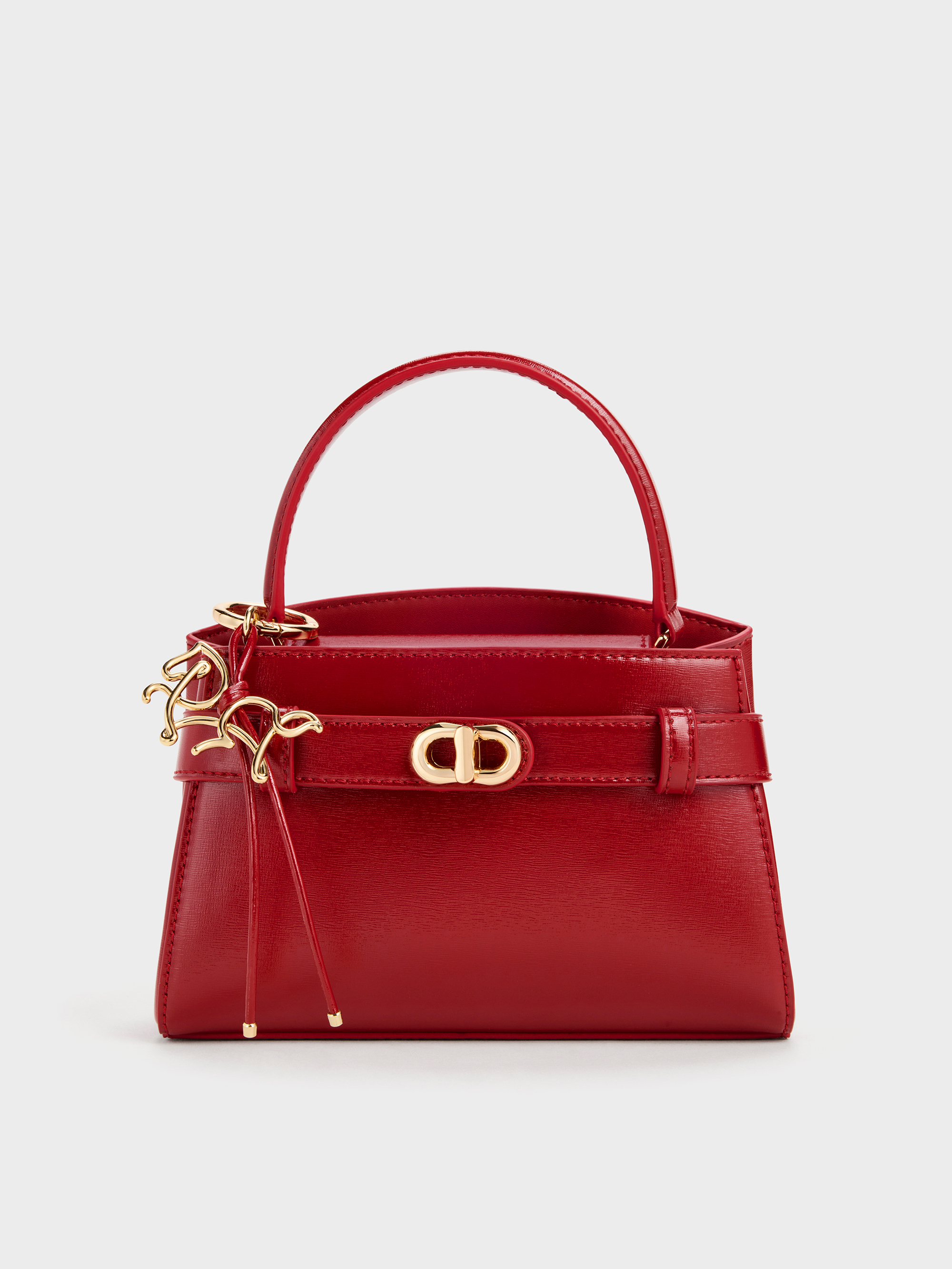 Aubrielle Horse-Motif Belted Top Handle Bag - Tomato Red - CHARLES