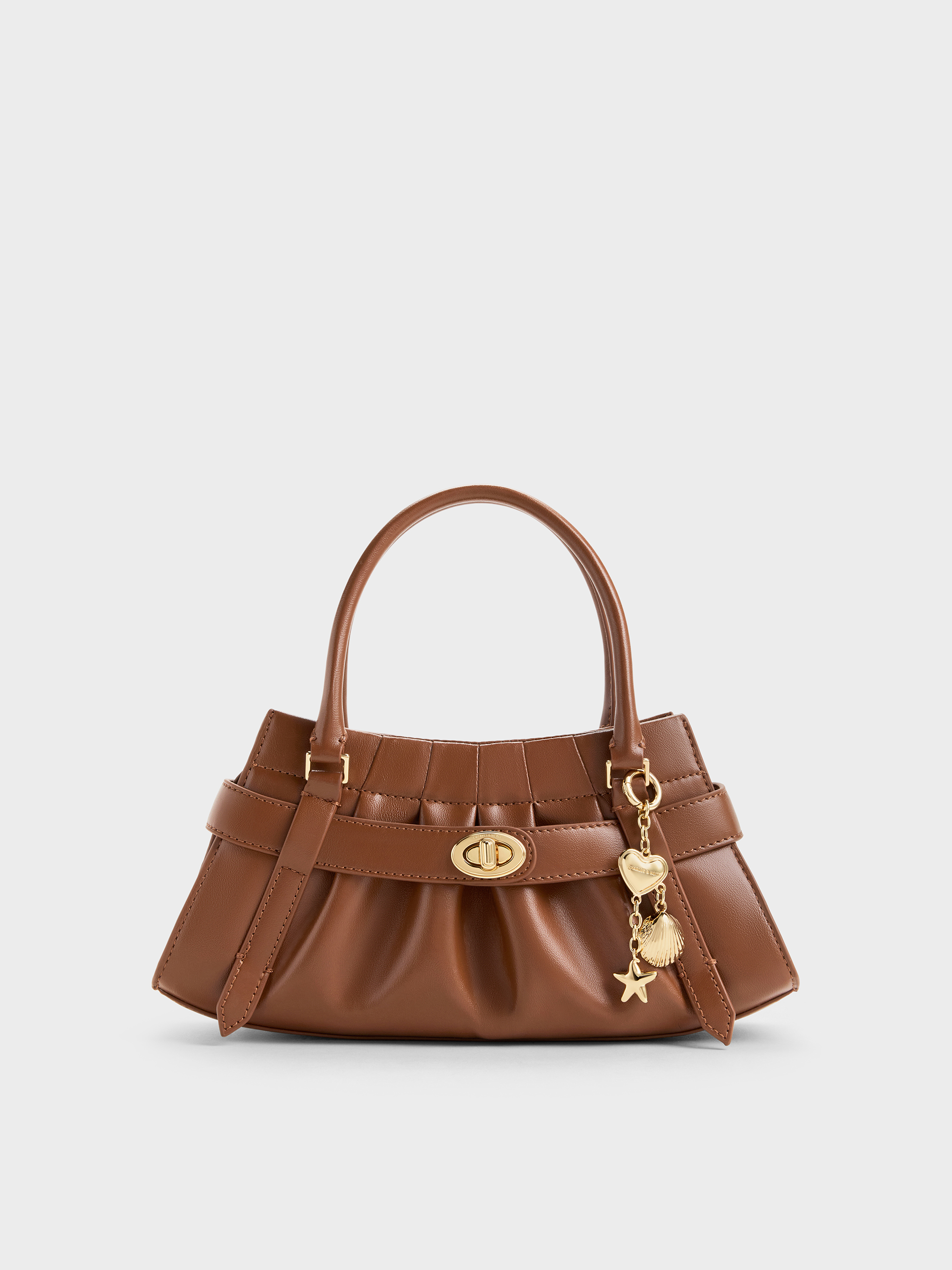Isolde Belted Ruched Crossbody Bag - Chocolate - CHARLES & KEITH US