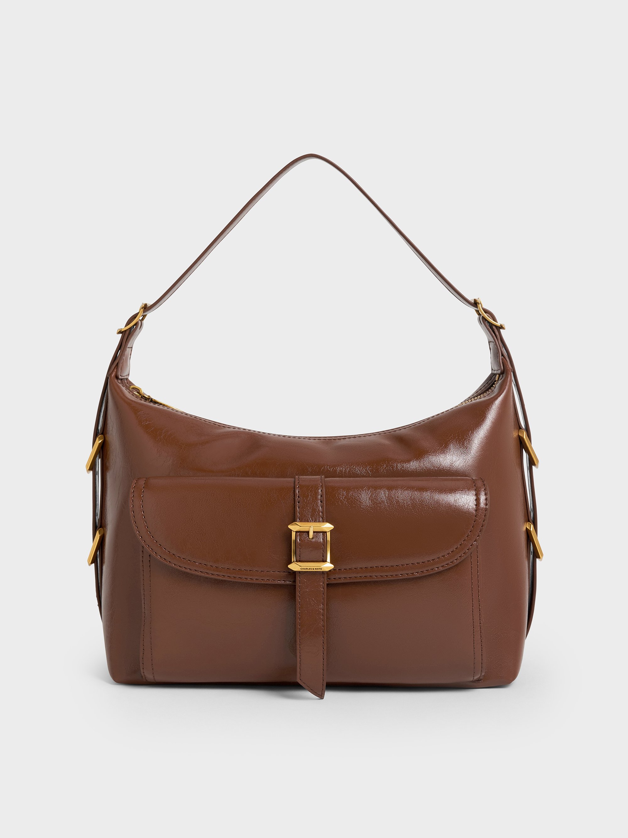 Dark Brown Bryna Belted Hobo Bag - CHARLES & KEITH International