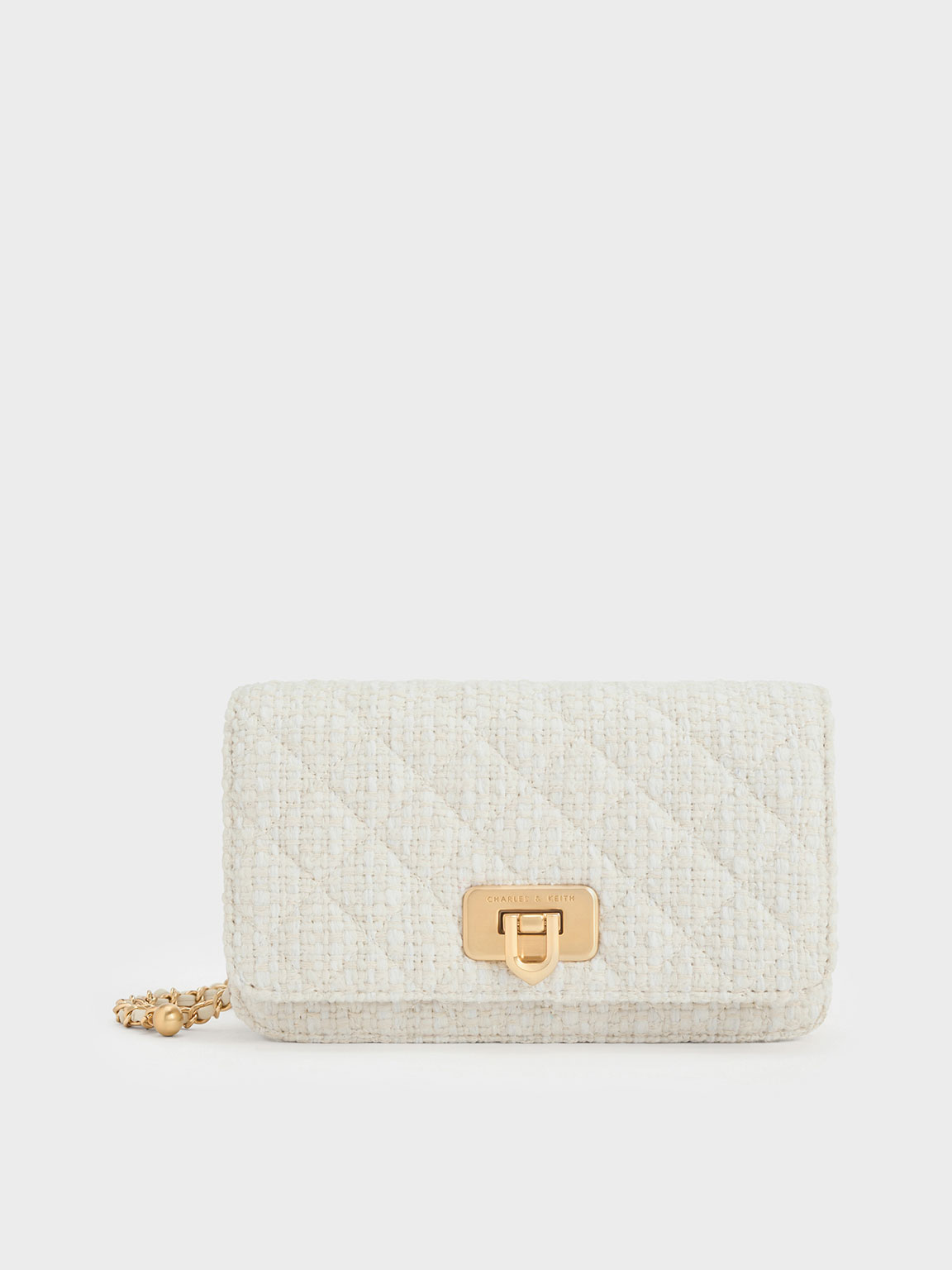 Charles & Keith Cressida Tweed Push-lock Clutch In Chalk