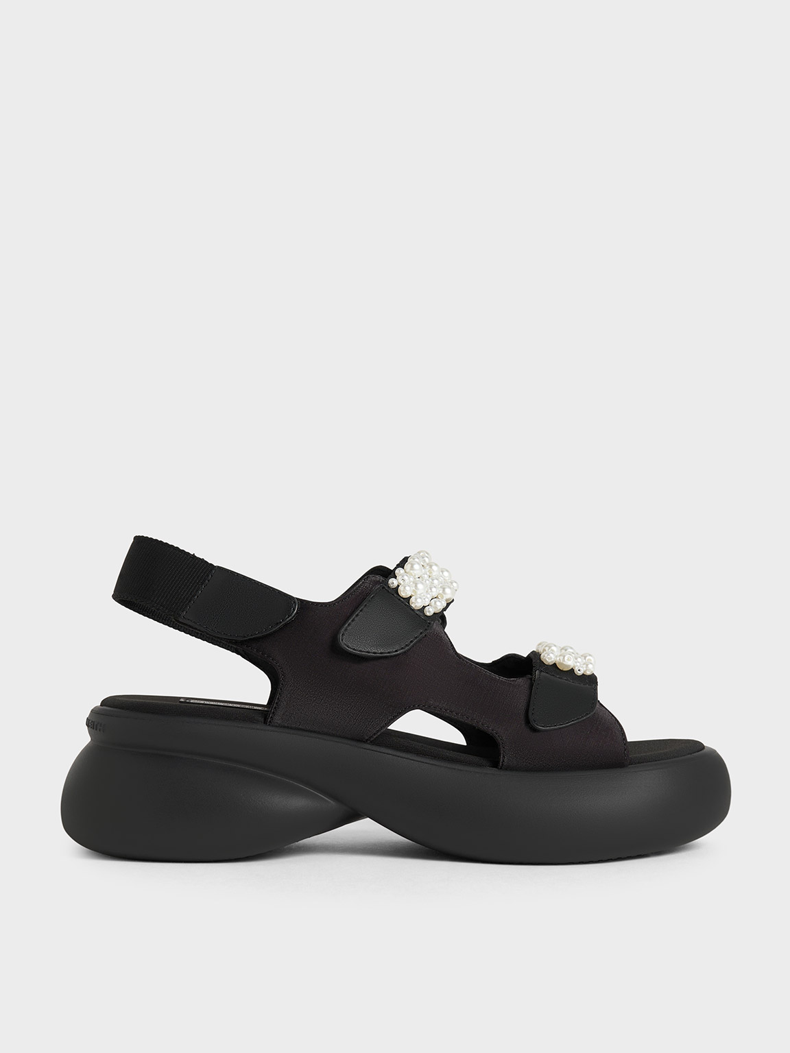 Shop Charles & Keith - Beaded-strap Sports Sandals In Black Textured