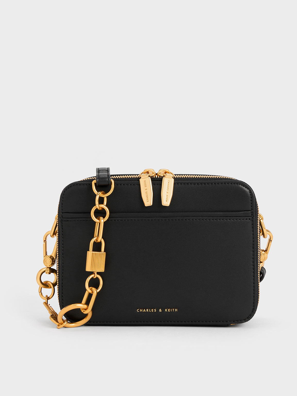Black Lock & Key Chain Handle Bag - CHARLES & KEITH US