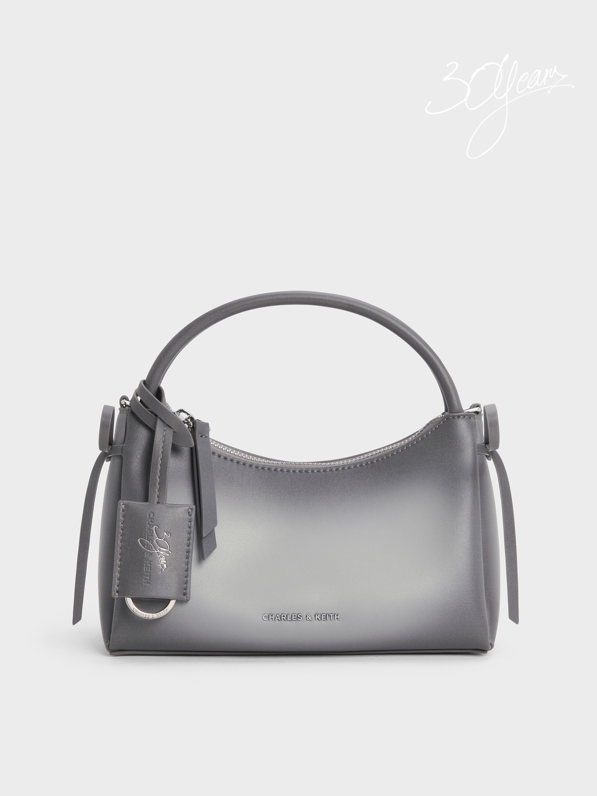 Hazel Burnished Bow Top Handle Bag - Grey - CHARLES & KEITH KR
