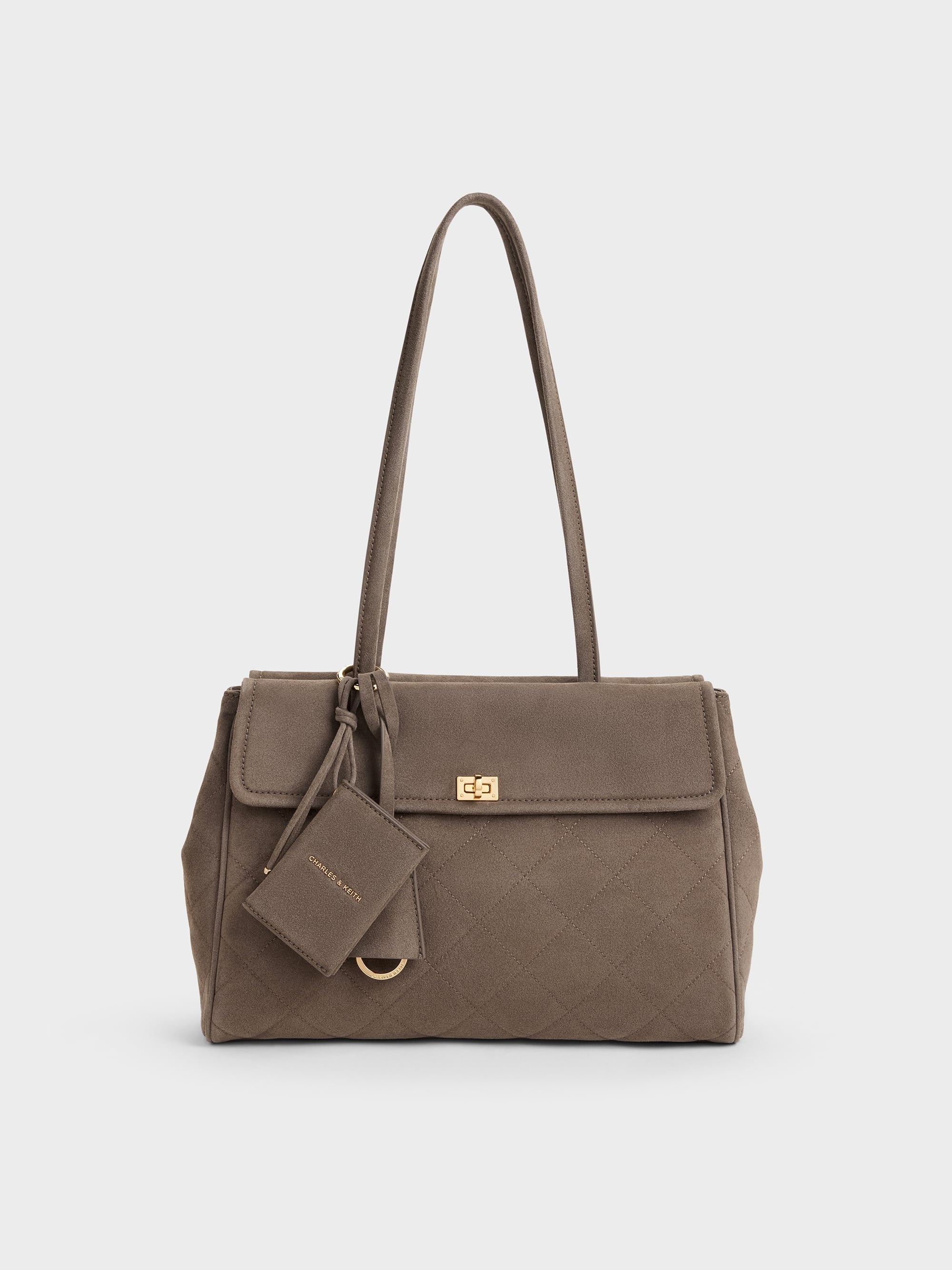 Charles & Keith - Xl Apfra Quilted Tote Bag In Gray