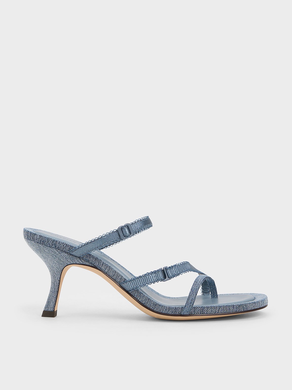 Charles & Keith Denim Lace-strap Thong Sandals In Denim Blue