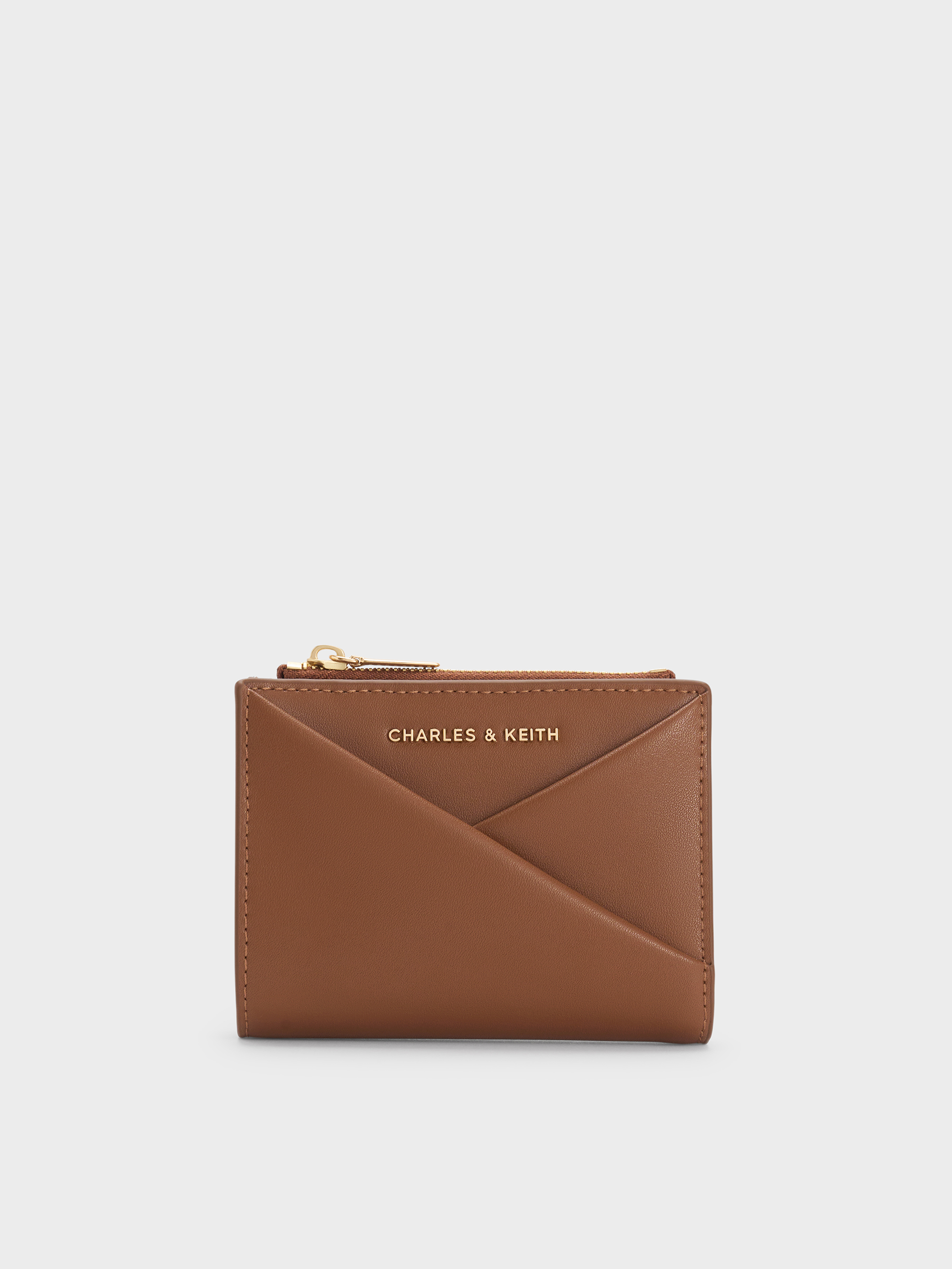 Midori Geometric Top-Zip Wallet - Chocolate - CHARLES & KEITH KR
