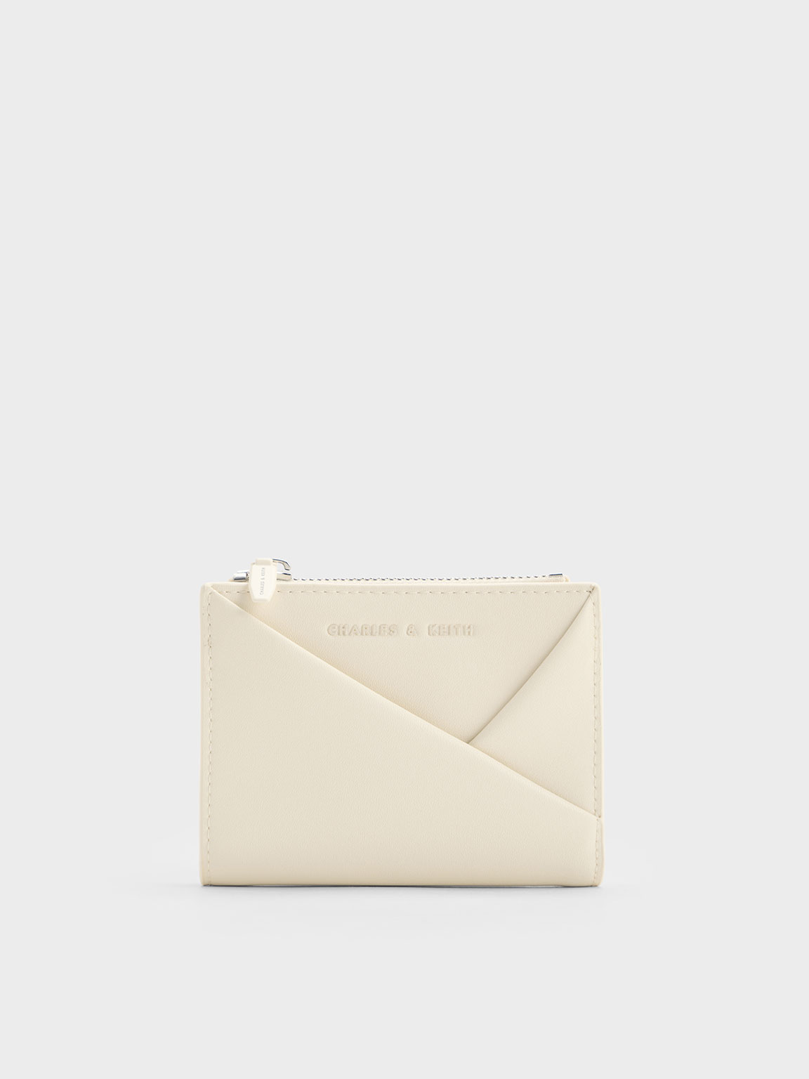 Charles & Keith Midori Geometric Top-zip Wallet In Cream