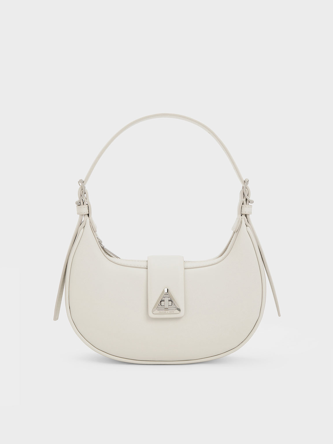 Charles & Keith Trice Metallic Accent Belted Shoulder Bag In Chalk