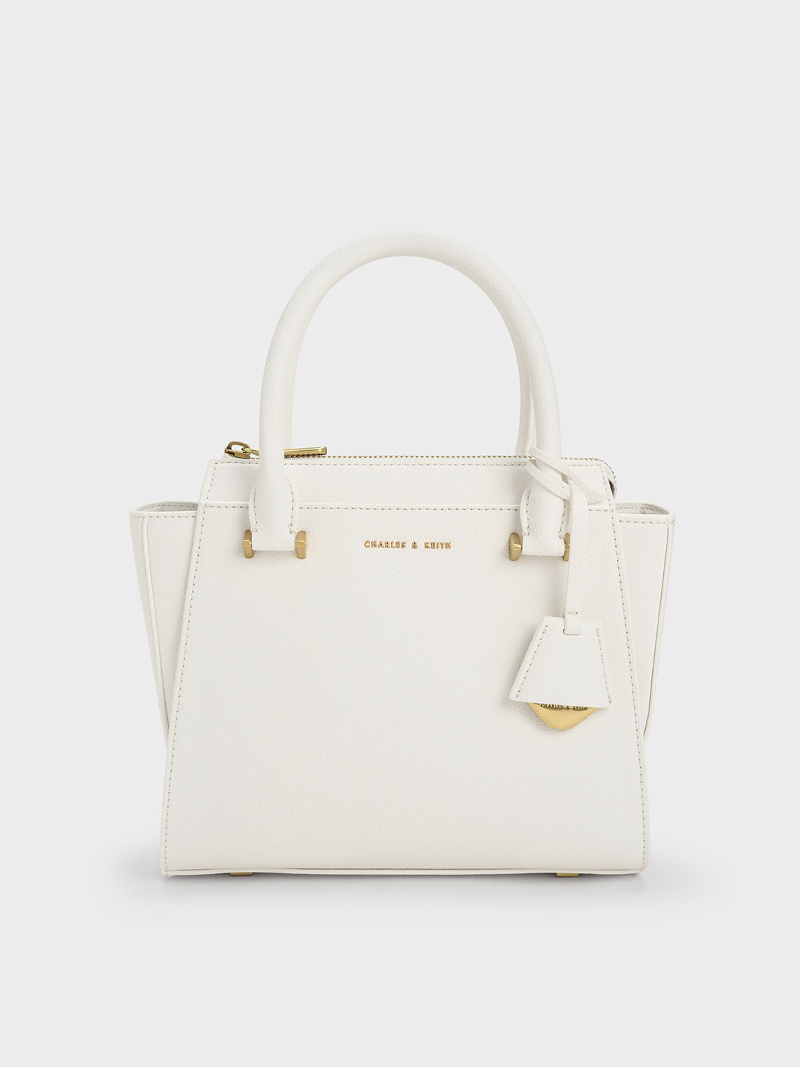 Charles & Keith - Women's Trapeze Tote Bag, White, S