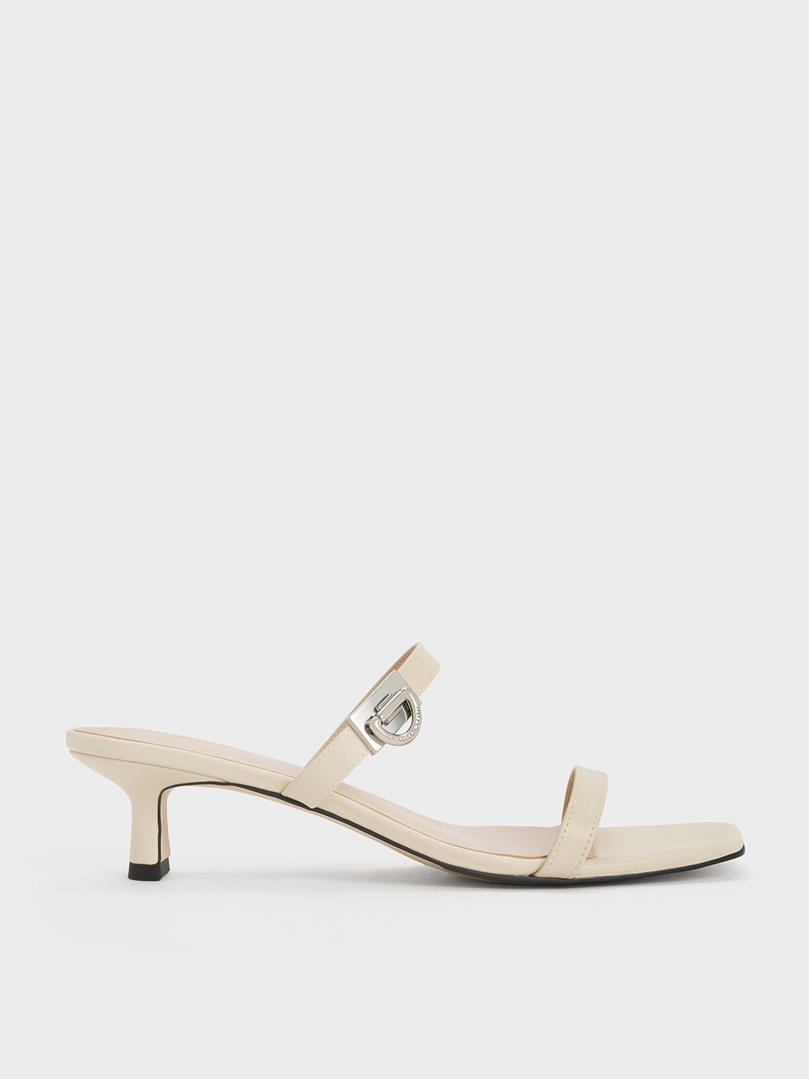 Chalk Metallic Accent Double Strap Mules - CHARLES & KEITH SG
