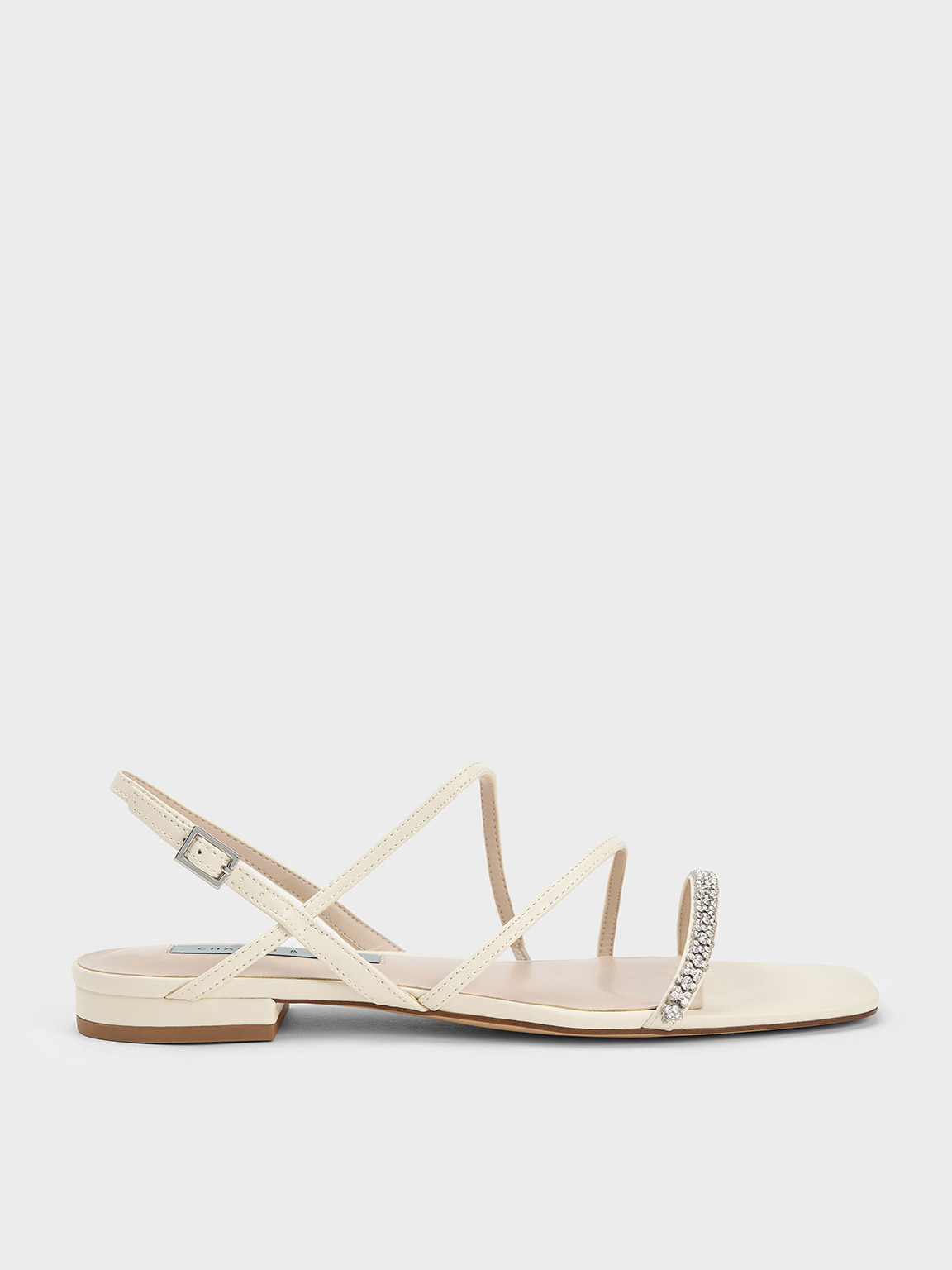 Chalk Gem-Encrusted Strappy Slingback Sandals - CHARLES & KEITH 