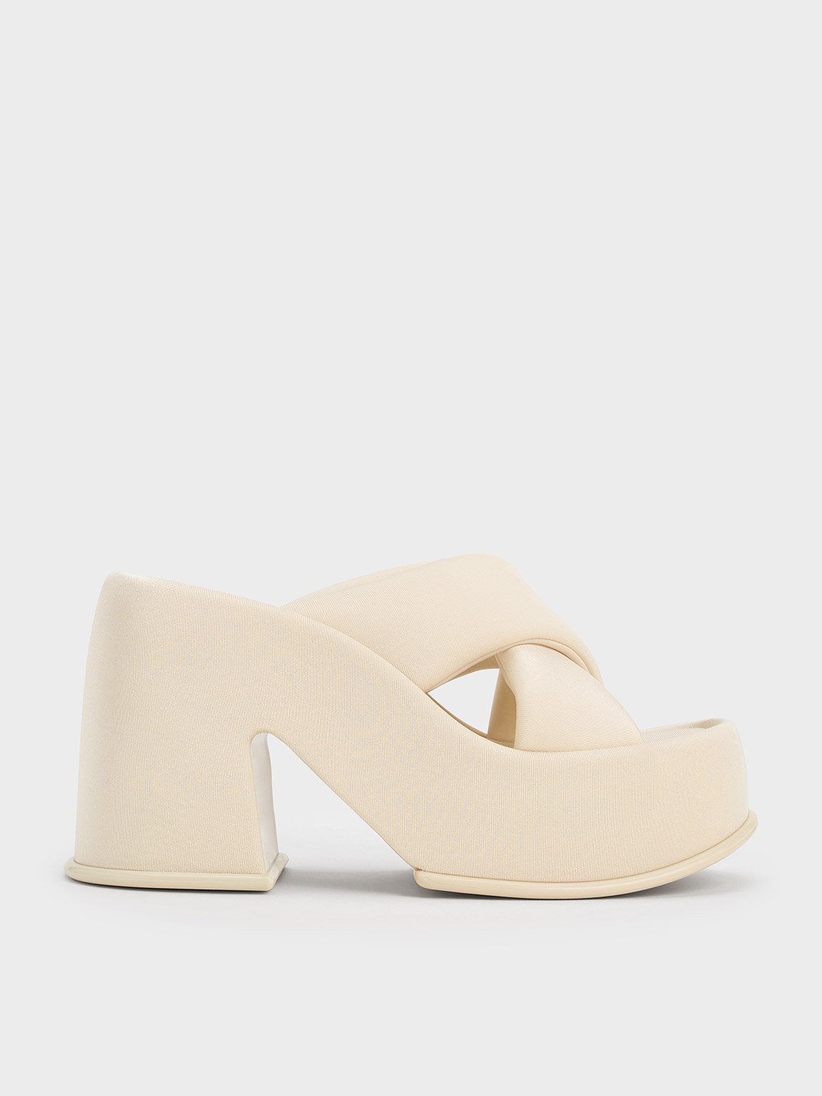 Shop Charles & Keith - Toni Puffy-strap Crossover Platform Mules In Chalk