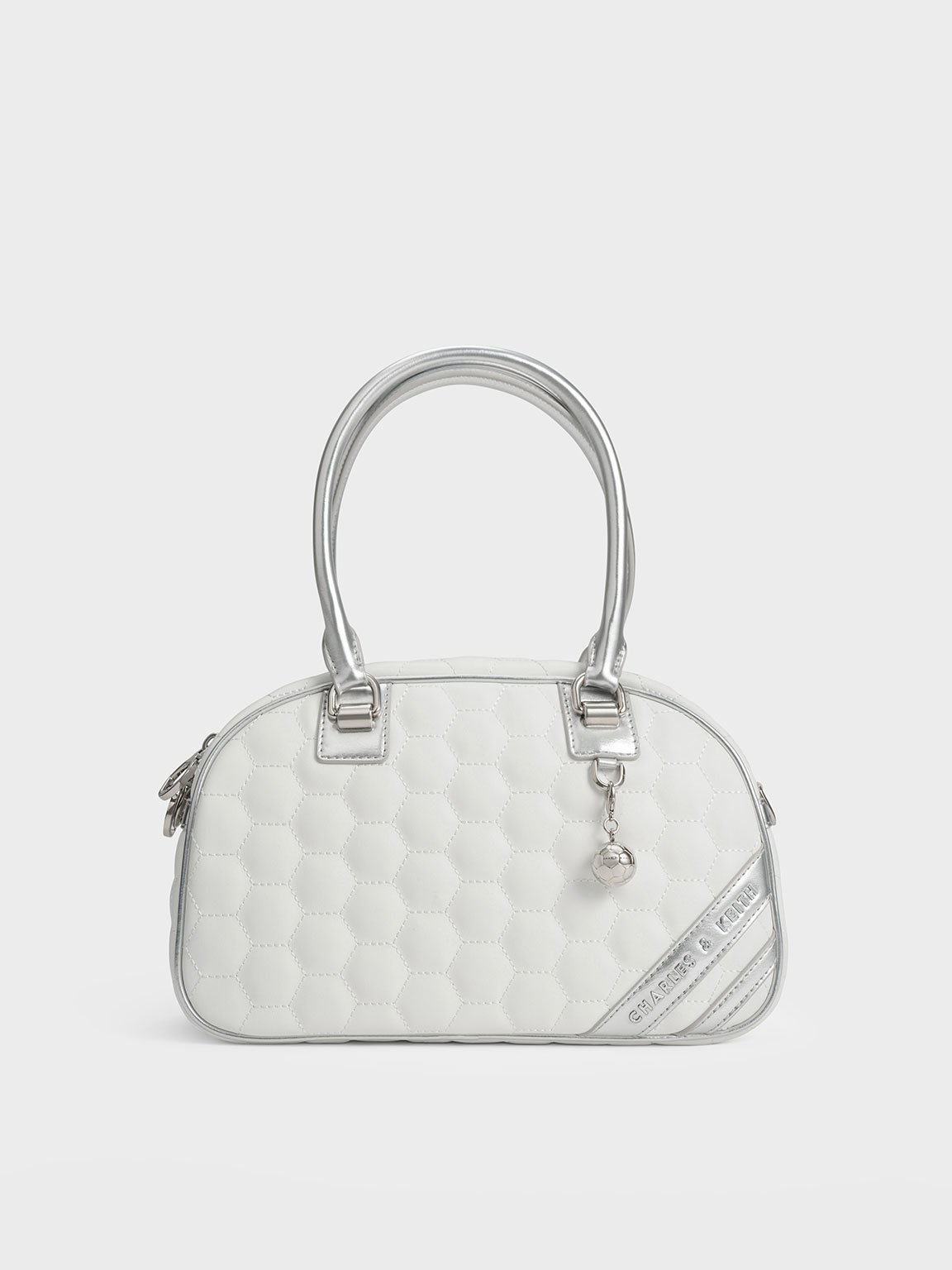 White Striped Textured Bowling Bag CHARLES & KEITH KR