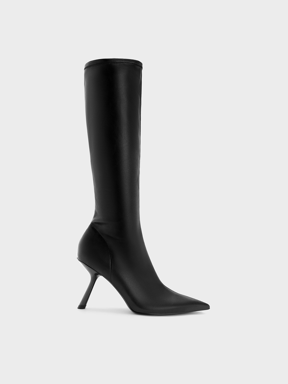Charles & Keith Slant-heel Knee-high Boots In Black