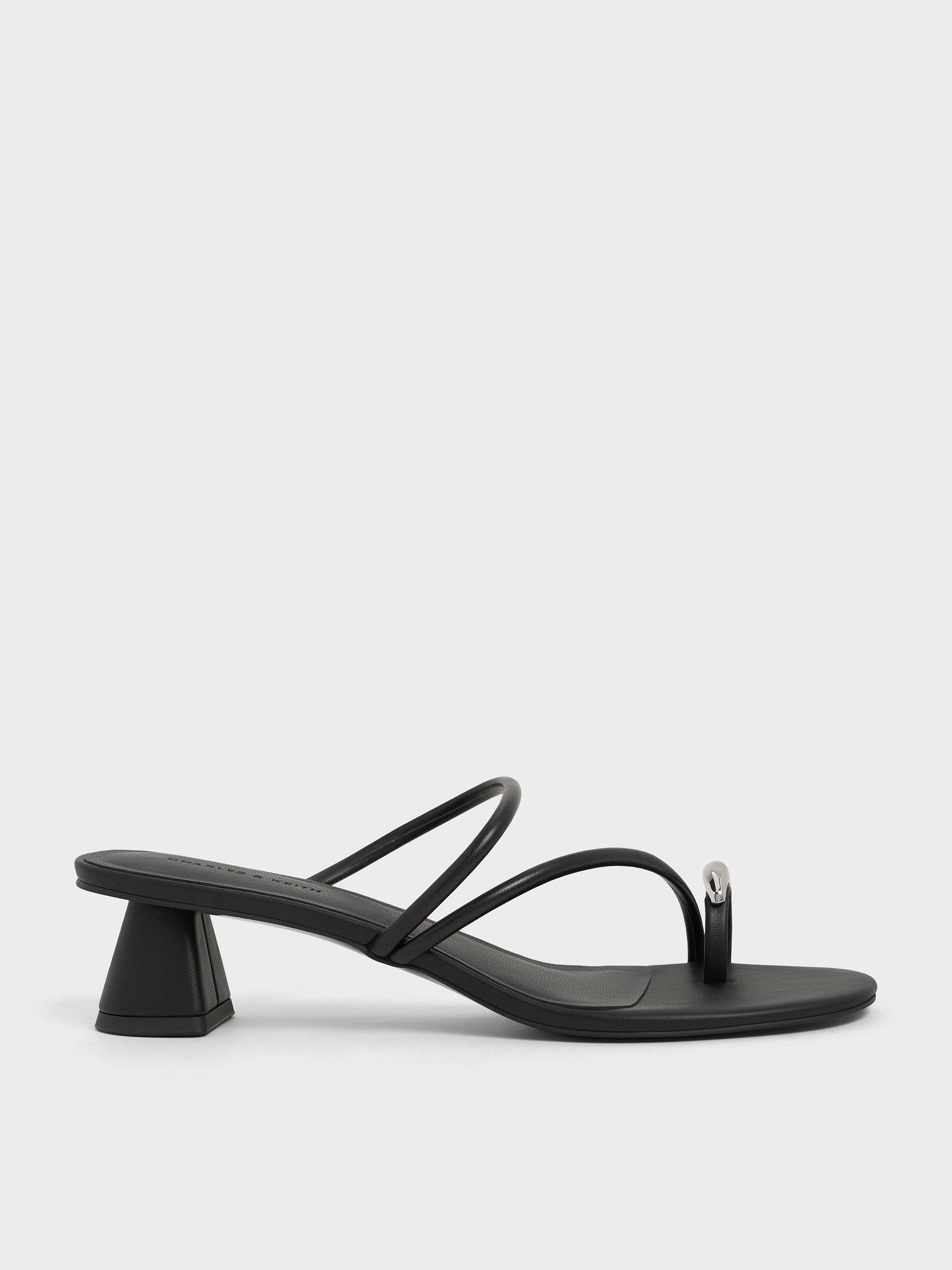 Charles & Keith - Metallic-accent Strappy Toe-ring Heeled Sandals