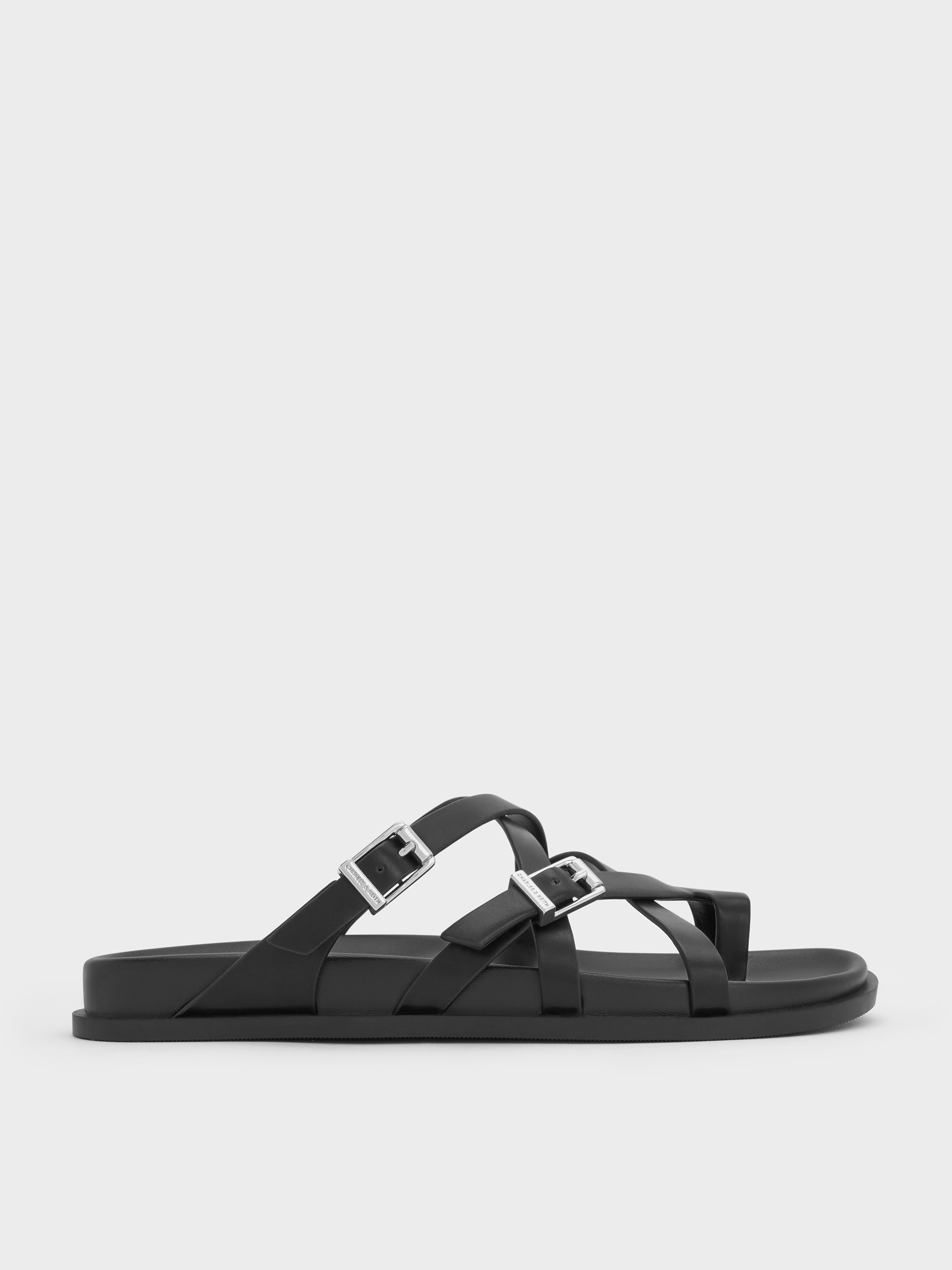【JiJi】 Crossover Toe-Ring Sandals - Black - CHARLES & KEITH SG