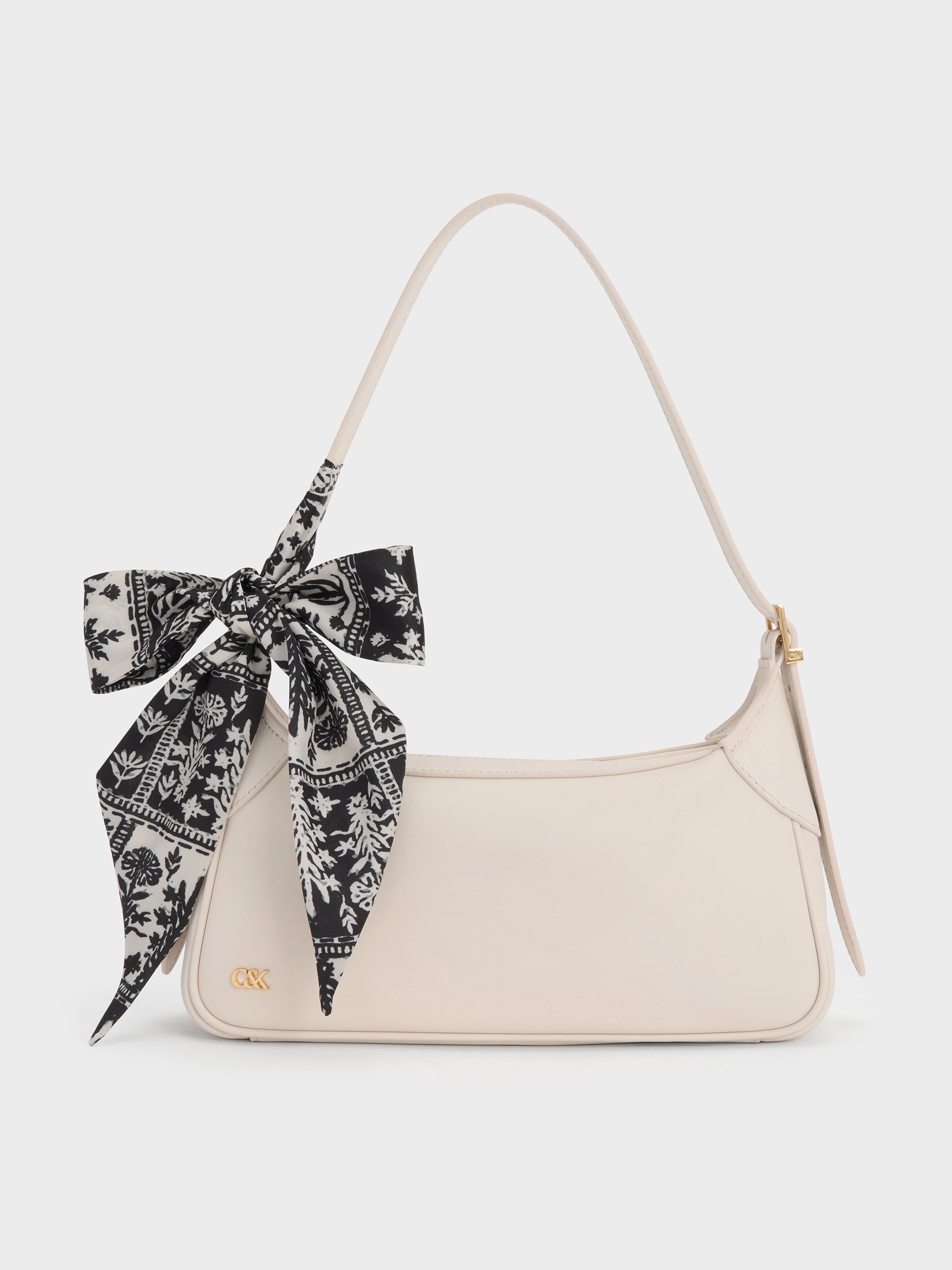 Chalk Cerese Leather Scarf-Handle Shoulder Bag - Chalk - CHARLES