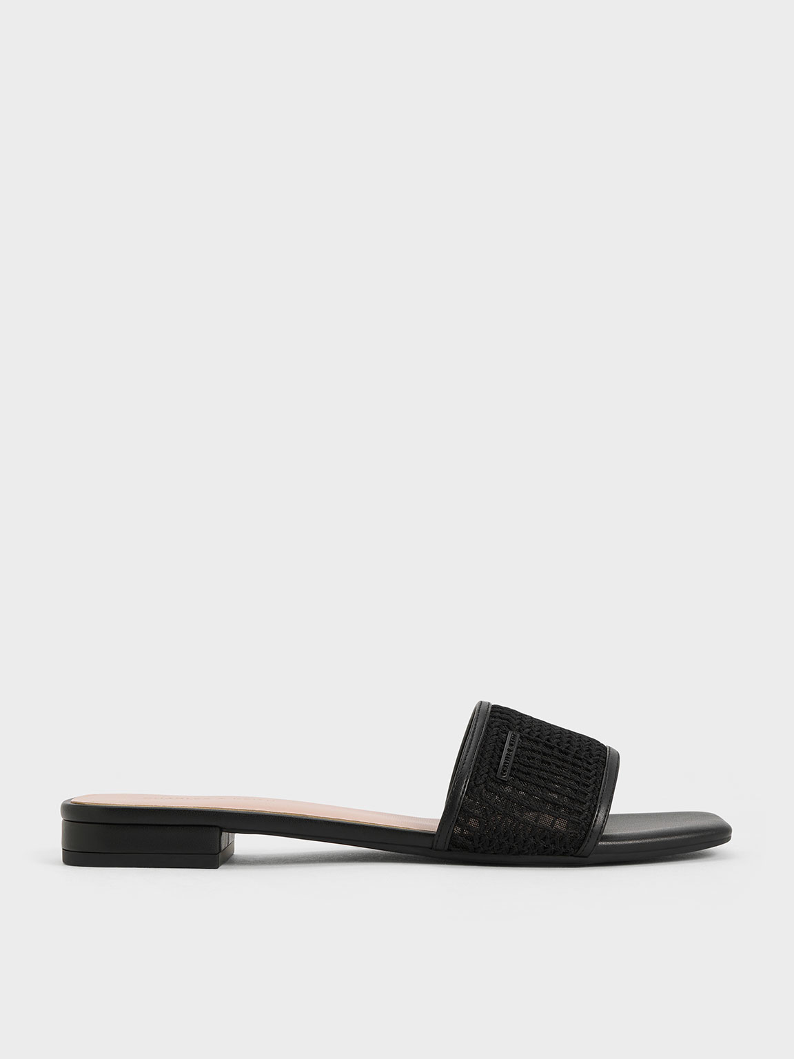 Charles & Keith Mesh Woven Slide Sandals In Black Textured