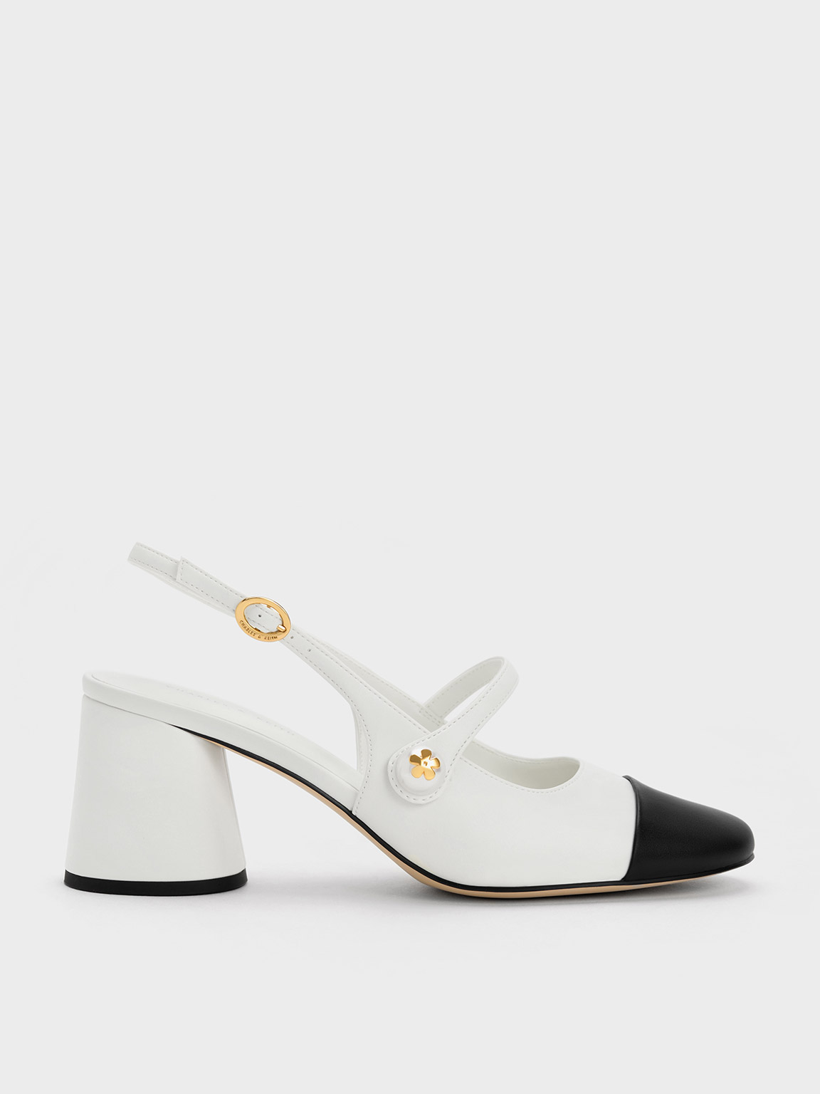 Charles & Keith Slingback Black Toe Heeled Shoes in White