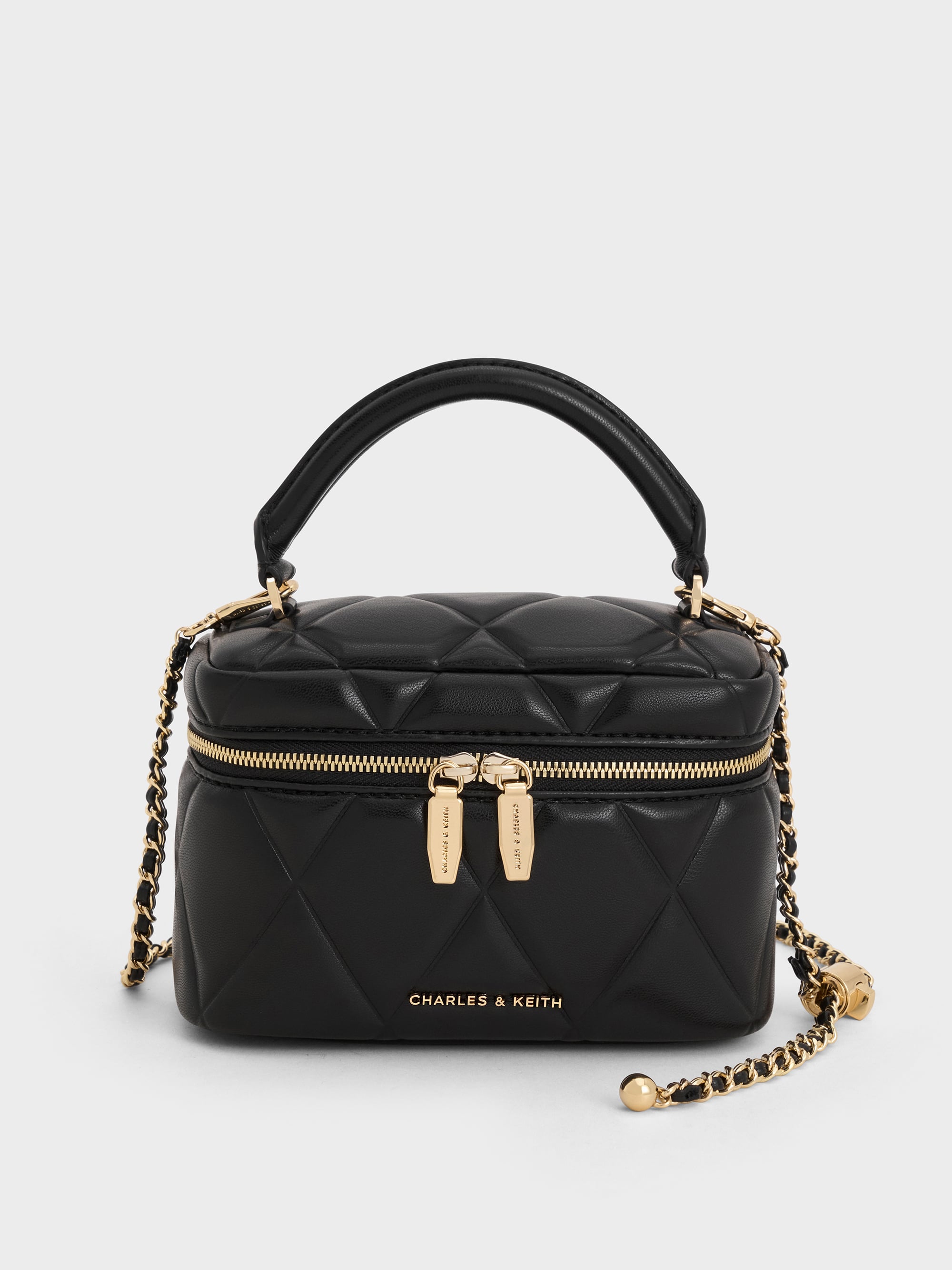 Black Arwen Quilted Top Handle Vanity Bag - Black - CHARLES & KEITH US