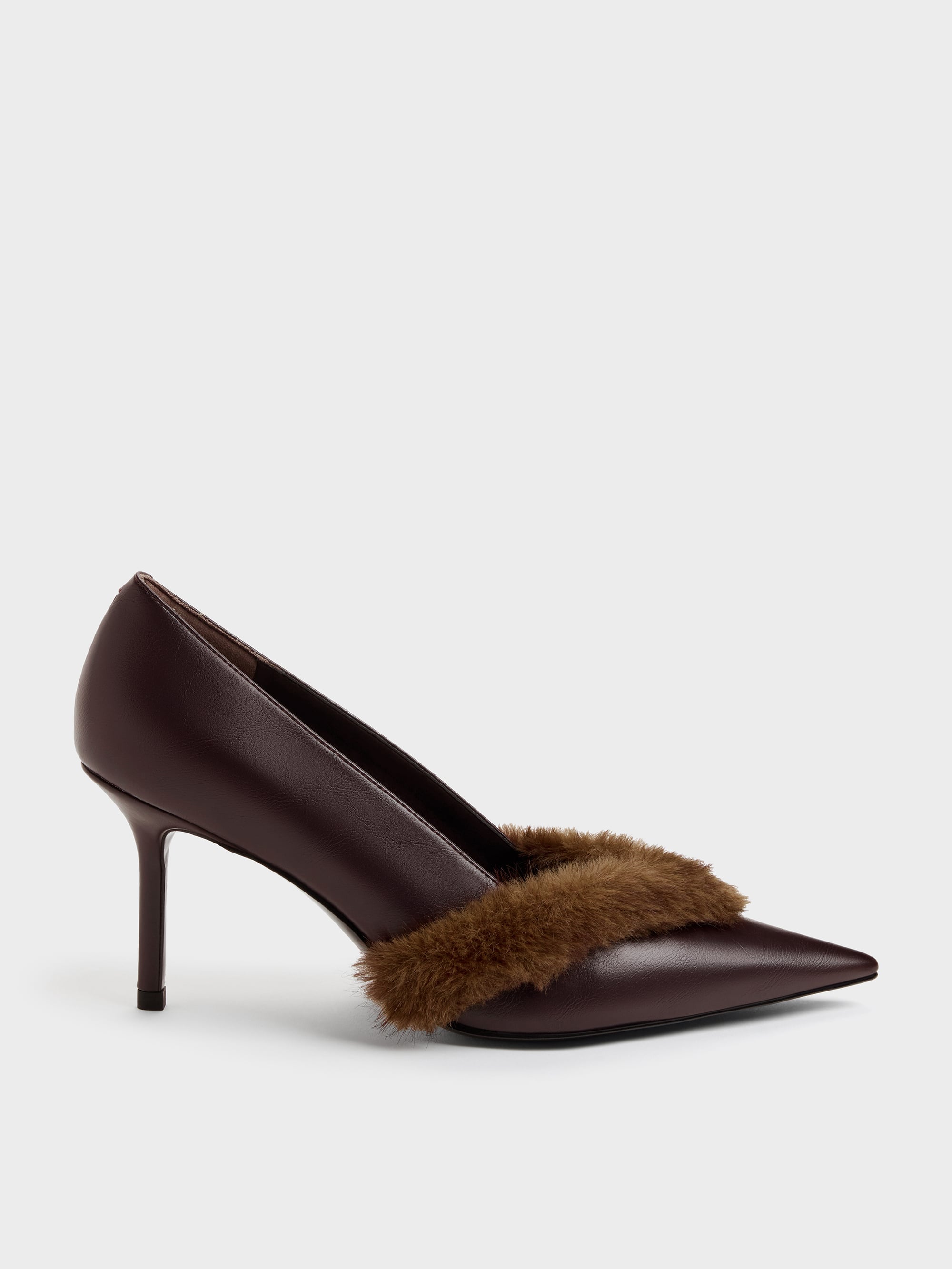 CHARLES & KEITH - Emila Fur-Trim Pointed Pumps
