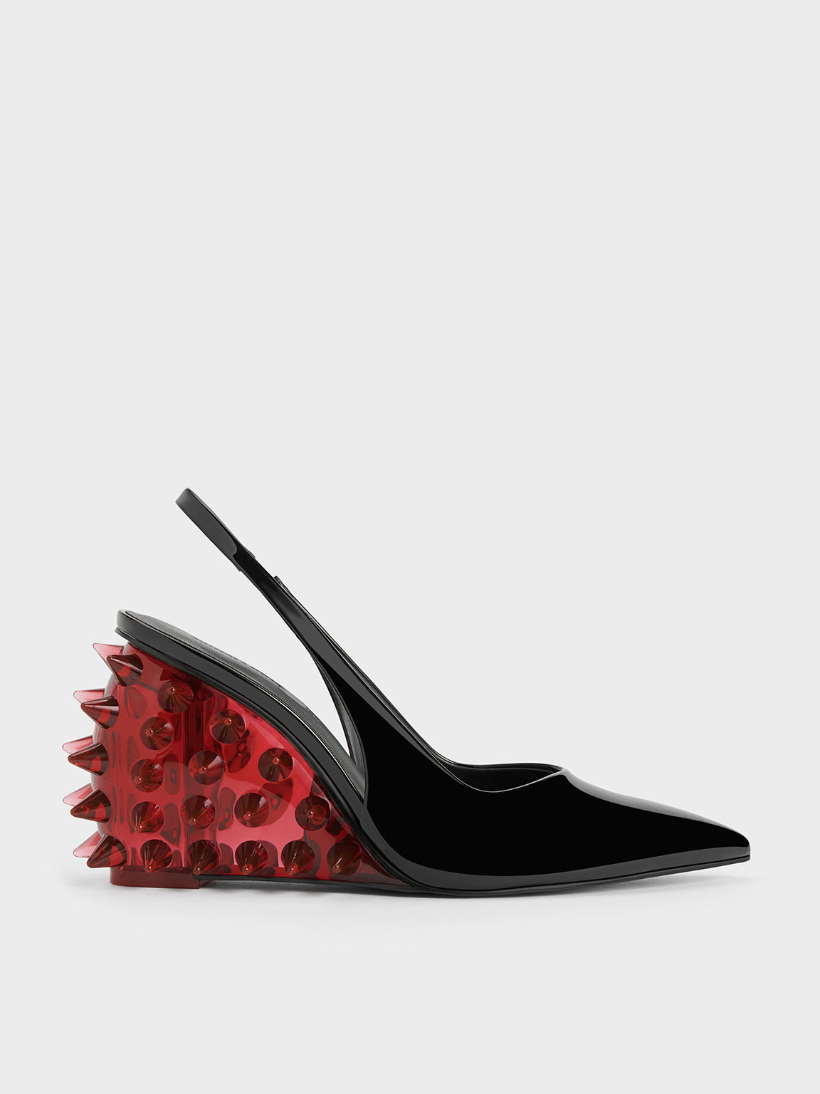 Charles & Keith Patent Spike-heel Slingback Wedges In Red
