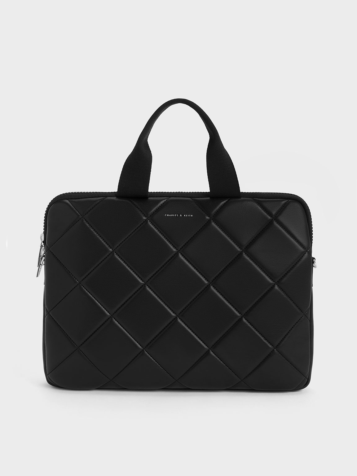 Charles & Keith Aubrielle Quilted Laptop Bag In Black