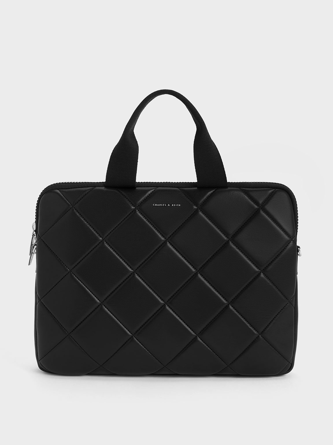 Charles & Keith Aubrielle Quilted Laptop Bag In Noir