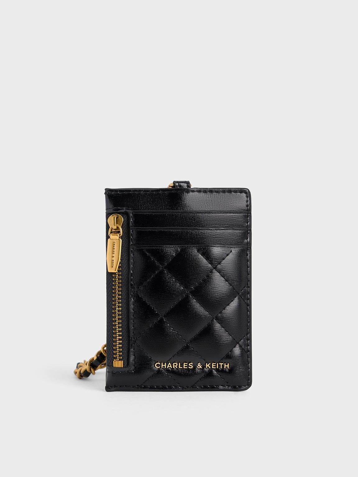 Black Wisteria Quilted BraidedStrap Card Holder CHARLES & KEITH TW