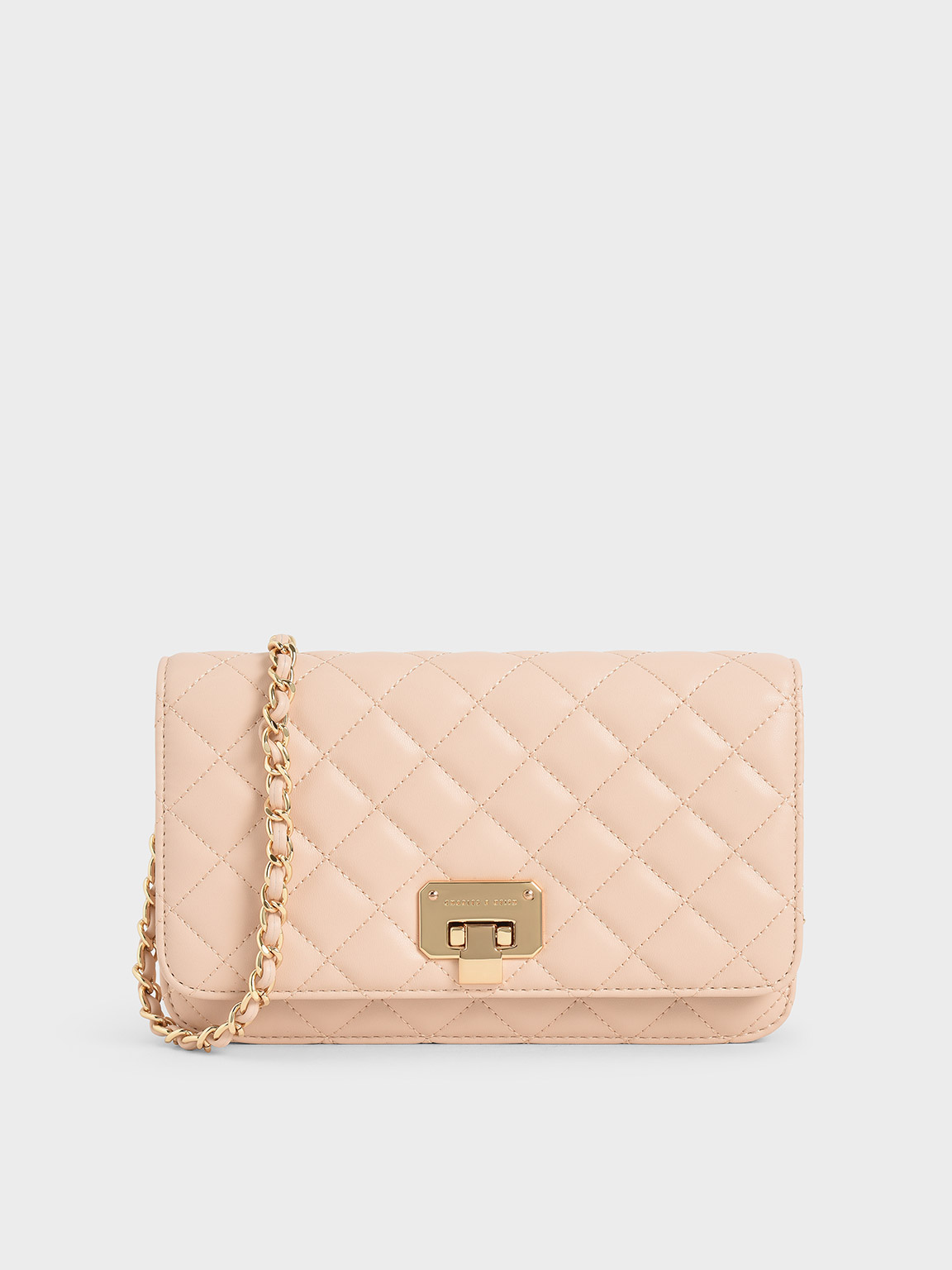 Charles & Keith Quilted Flip-lock Clutch In Nude